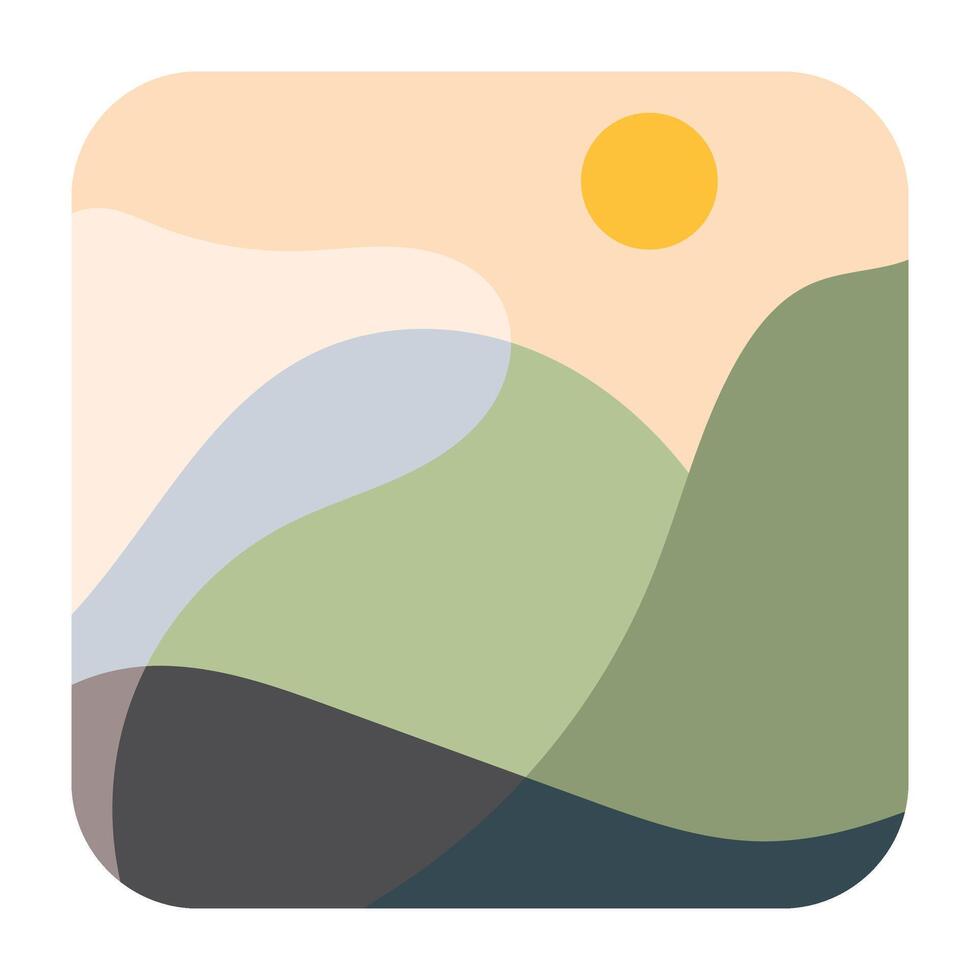 Sun and two hills Flat abstract art Illustration vector