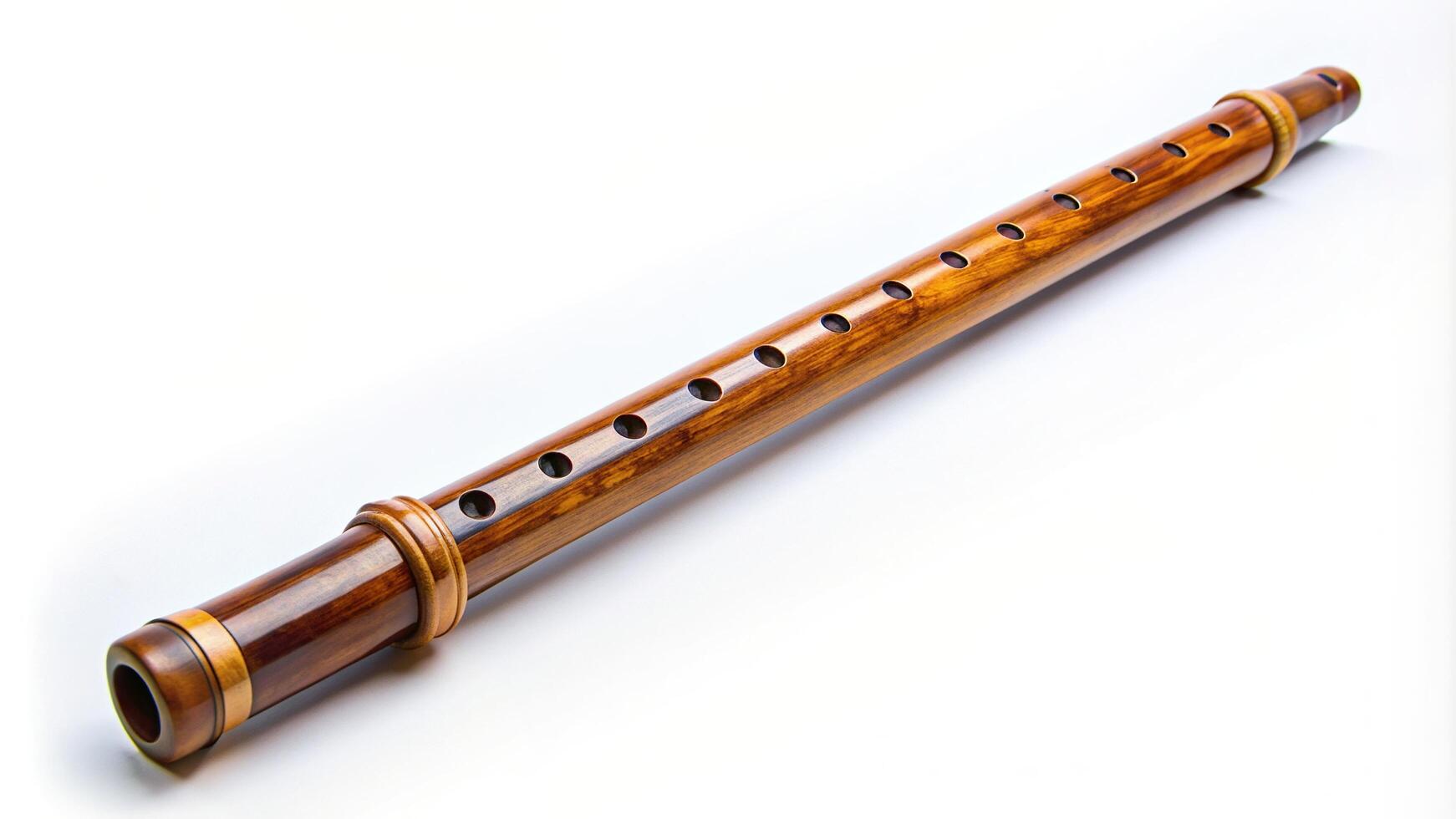 A wooden flute with a hole in the middle photo