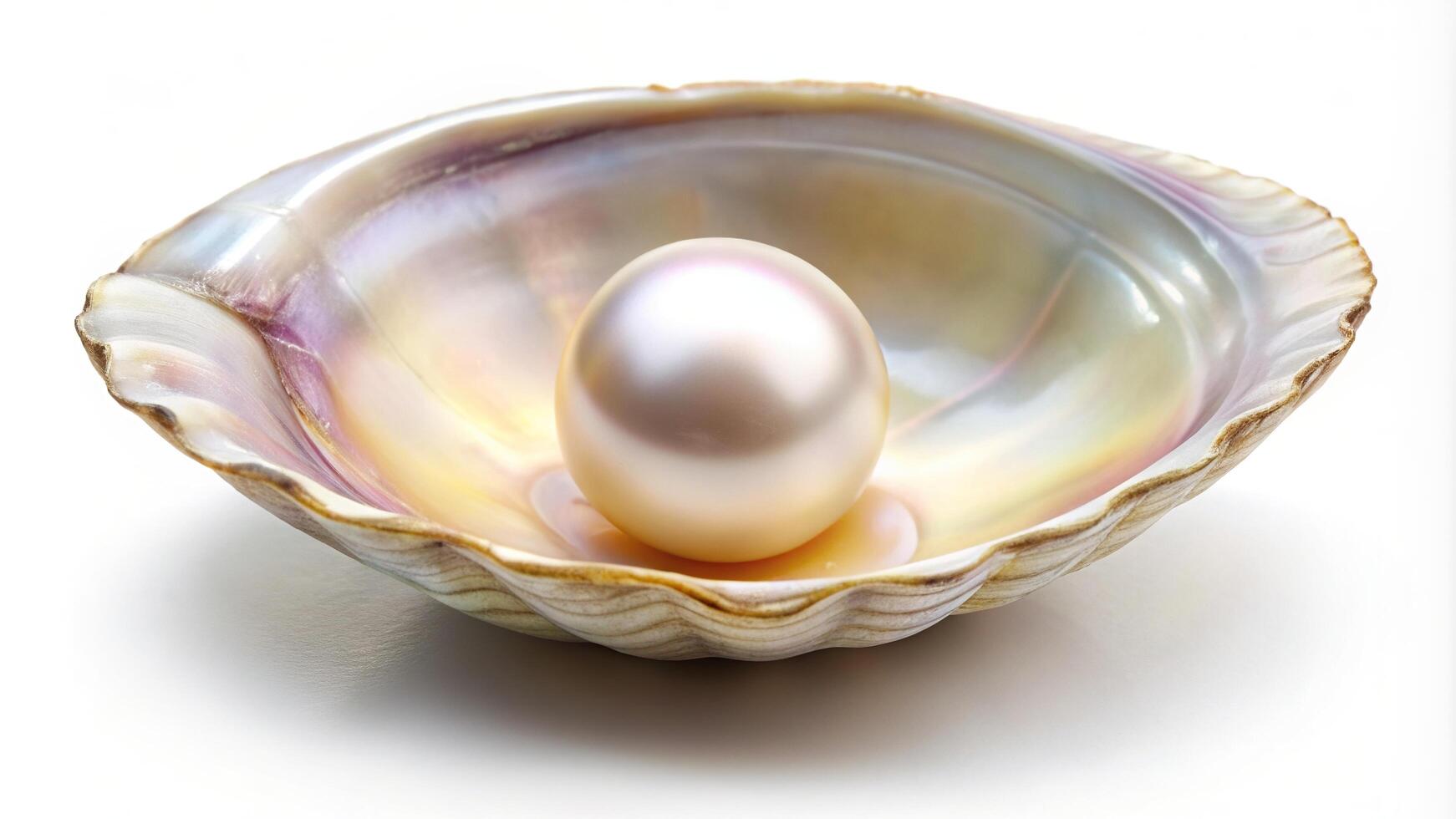 A pearl in a shell on a white background photo