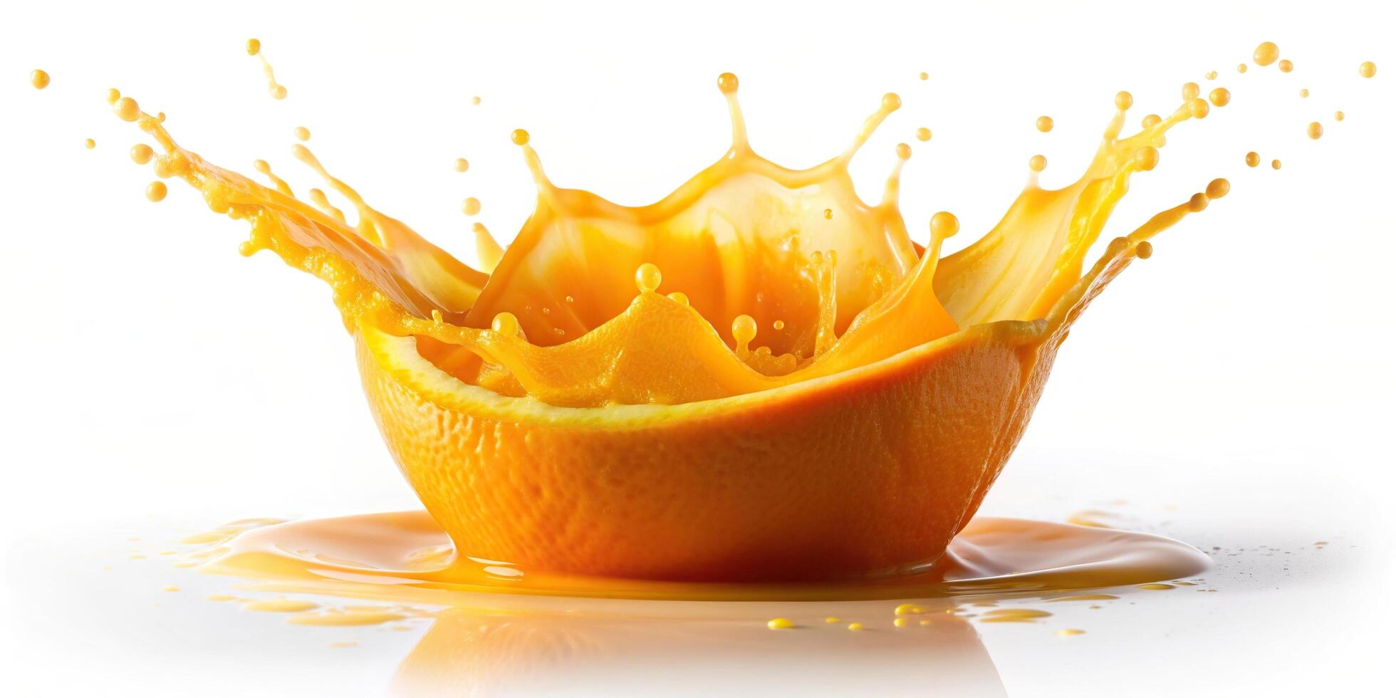Orange juice splashing on white surface photo