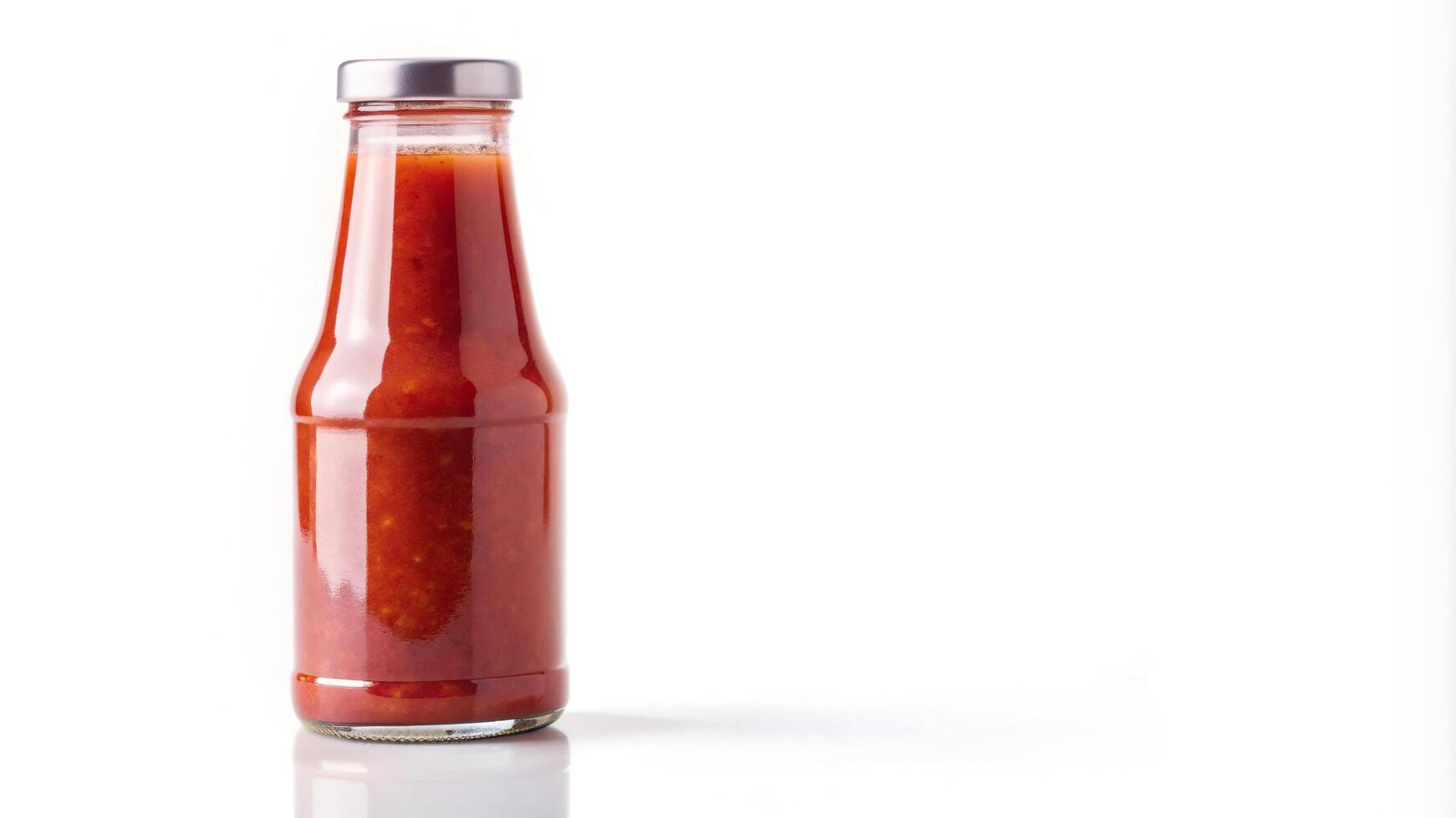 Bottle of spicy red hot sauce with blank label isolated on white background, eye level, chili, cooking, isolated, seasoning, flavor, kitchen, fiery, condiment bottle, fiery hot, closeup photo