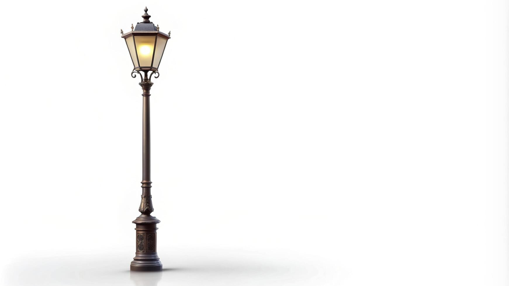 outdoors, architecture, electricity, technology, post, metal, lighting, traditional, Street lamppost isolated on white background reflecting its glow on the surrounding area photo