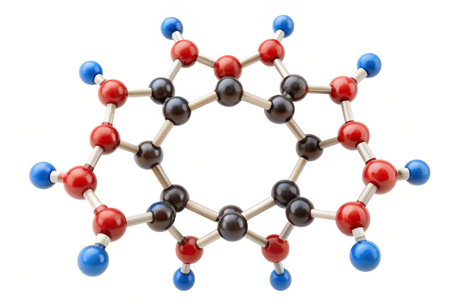 Cyclodextrin molecule with a symmetrical molecular structure isolated on white background, molecule, scientific, pharmaceutical, drug delivery, encapsulation,cyclodextrin, chemistry photo