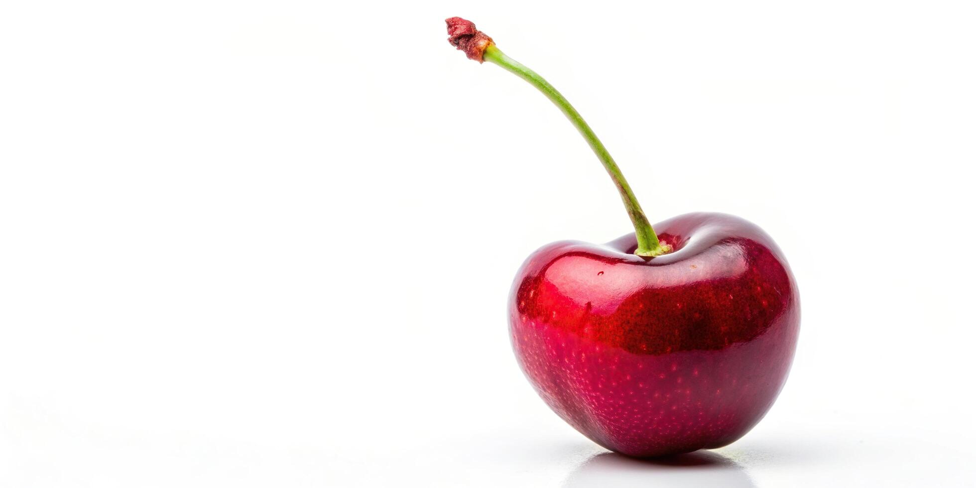 frame, round, white background, medium shot, red, summer, A medium shot of a delicious summer cherry on a white background showcasing its round red frame photo