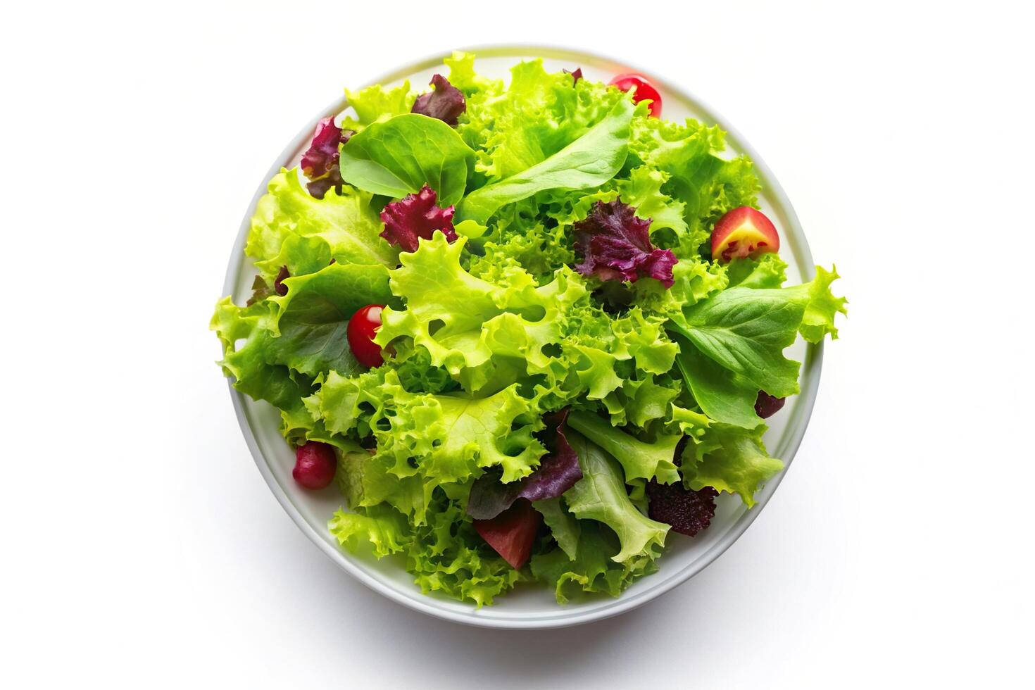 Fresh lettuce salad isolated on white background Aerial, salad, delicious, fresh, organic, healthy, green, appetizing, natural, food, vegan, aerial view, diet,lettuce, clean, refreshing photo