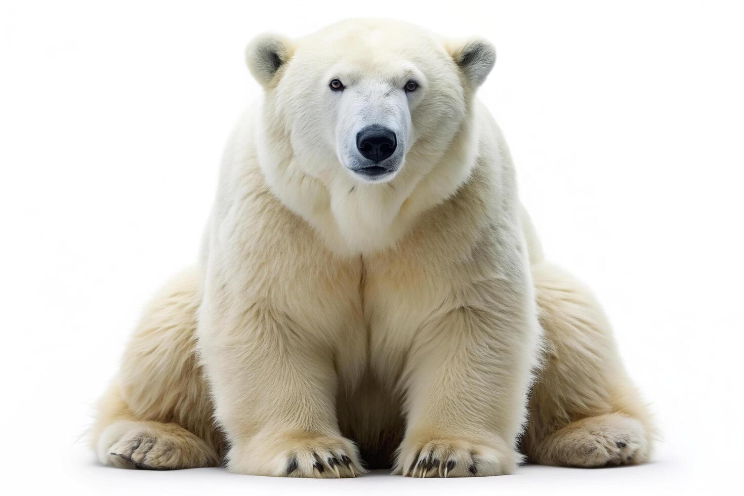 Large Polar Bear isolated on a white background reflecting its majestic presence in a serene setting, majestic, Arctic, white background, wildlife, cold, majestic,polar bear, solitude. photo