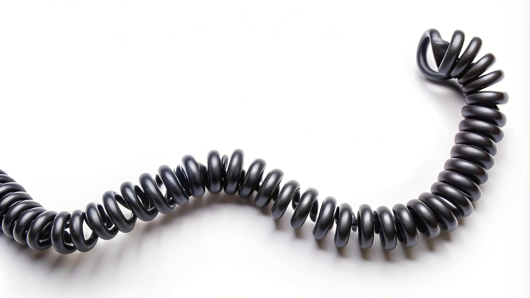 retro, black, coil, telecom, curly,telephone cord, wire, abstract, isolated, phone, minimalist, cord, white background, connection, Black spiral telephone cord on white background photo