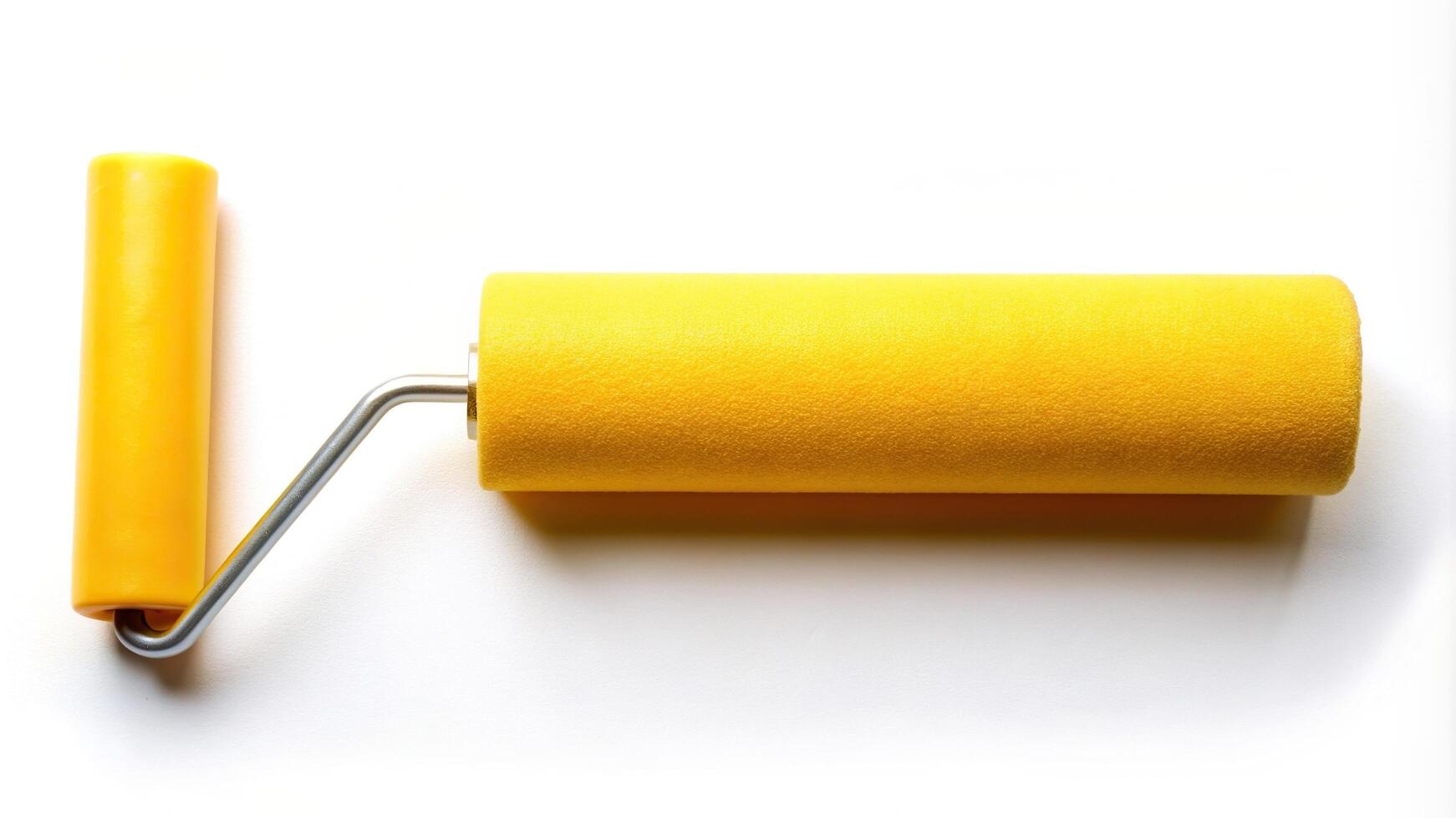 symmetrical, renovation, wall paint, tool, house, construction, DIY, painting, renovation project, A symmetrical yellow rubber paint roller is placed on a plain white background photo