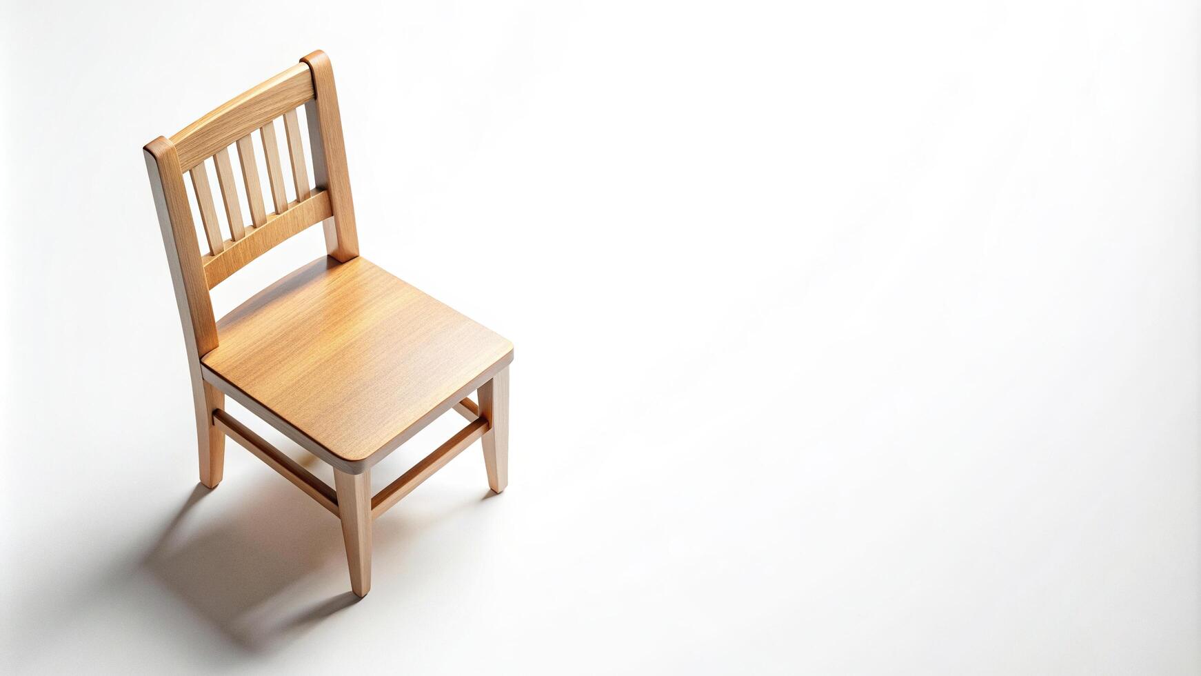 single object, seating, furniture, comfort, home furnishing, white background,wooden chair, A wooden chair is shown isolated on a white background from an aerial perspective photo