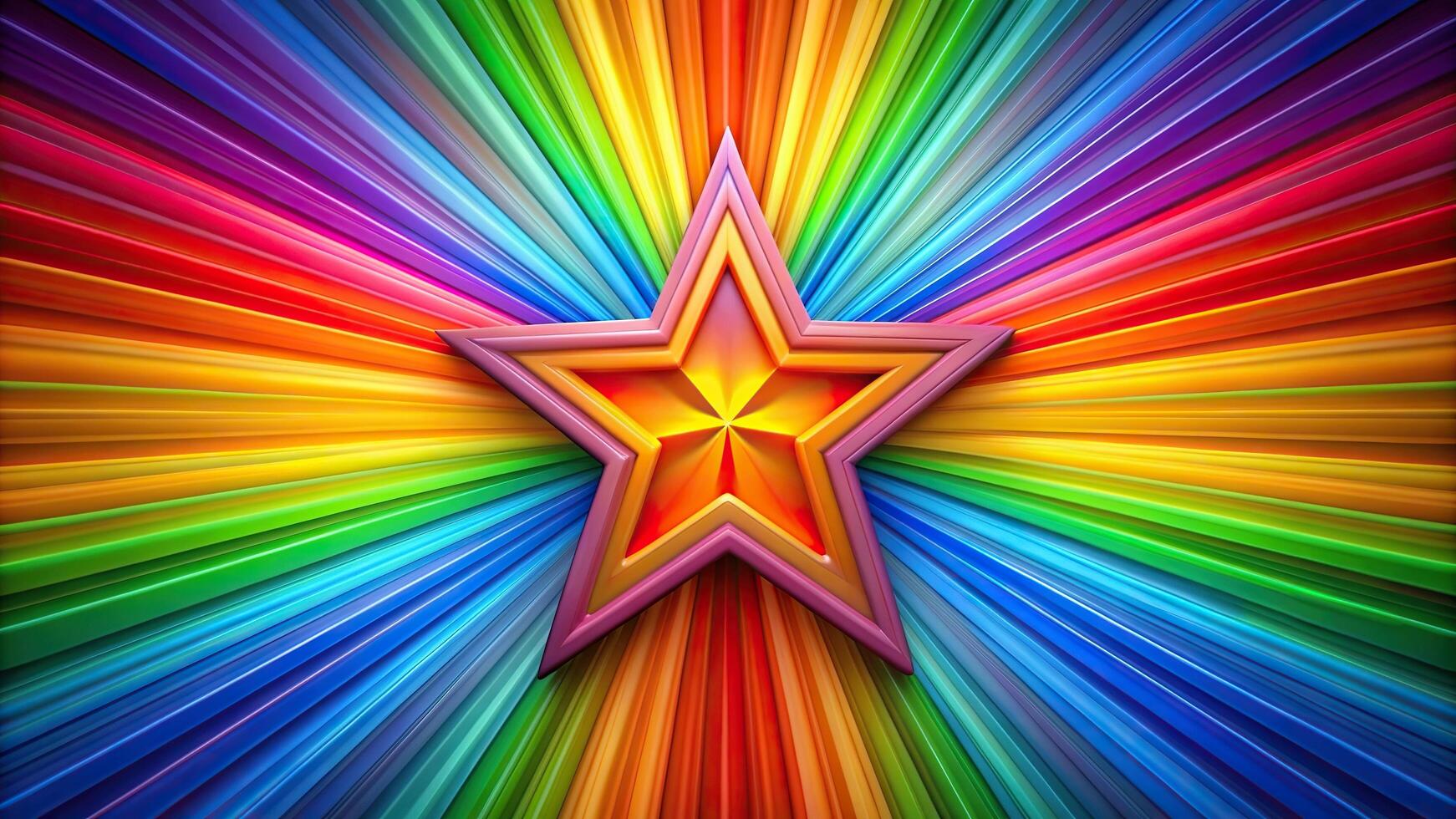 A medium shot of a vibrant star filled with colorful stripes set against a vibrant rainbow background, star, stripes, medium shot, vibrant, background photo