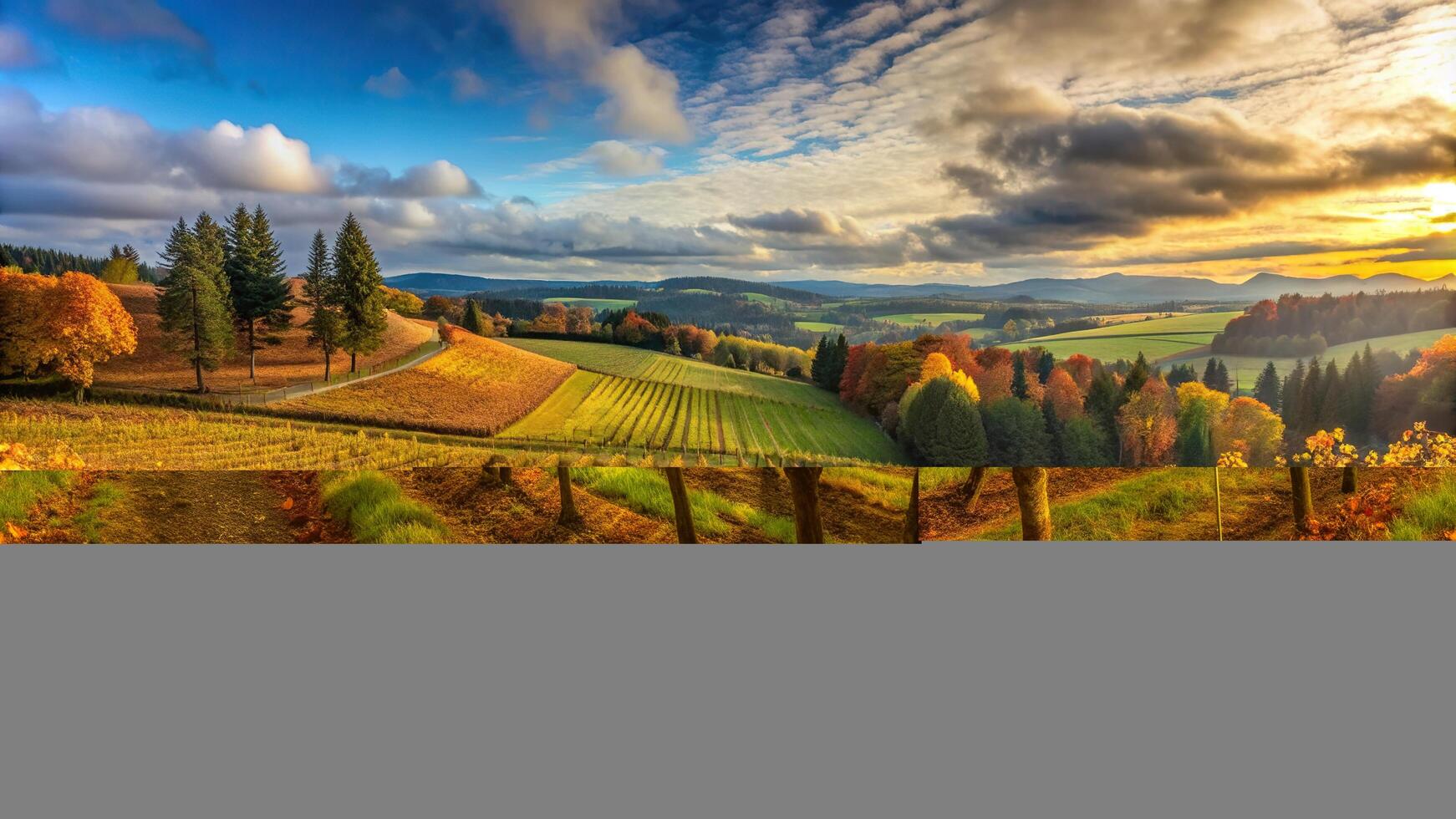 panoramic shot, worm's eye view, vineyard, seasonal, wine grapes, scenic, harvest, countryside, rural, winery, colorful, Dundee Oregon Vineyard During Fall Season Panorama Worm s Eye View photo