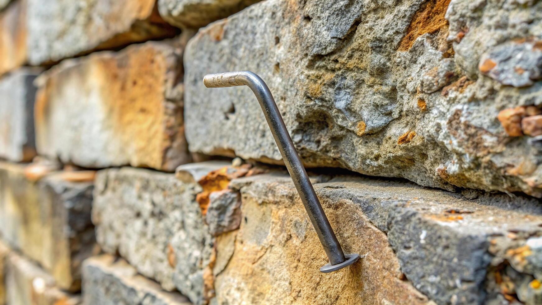 stone, fix, reinforcement,metal, staple, infrastructure, architecture, craftsmanship, wall, construction materials, renovation, Metal staple used to repair a crack in a stone wall photo