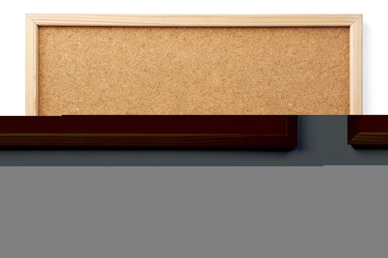 white background, Blank cork board mock up on an isolated white background perfect for creating a panoramic memo or notice board photo
