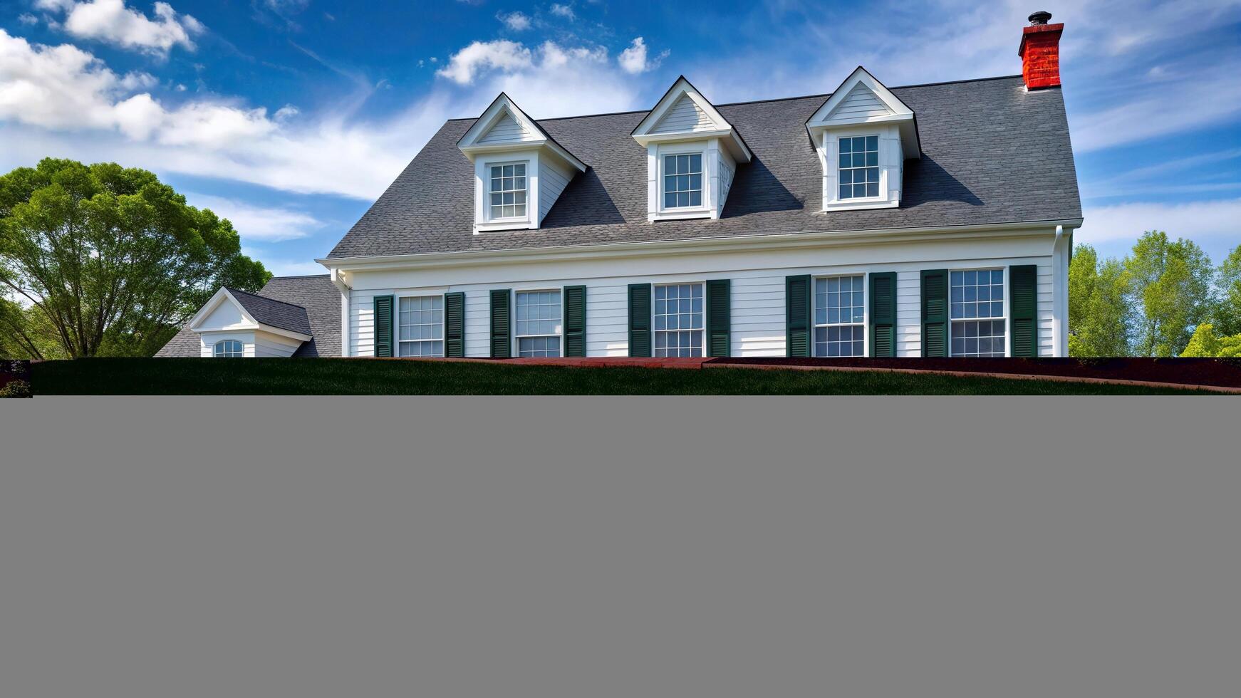 Colonial style house with white exterior and black shutters in an upscale neighborhood captured from a low angle perspective, architecture, residential, curb appeal photo