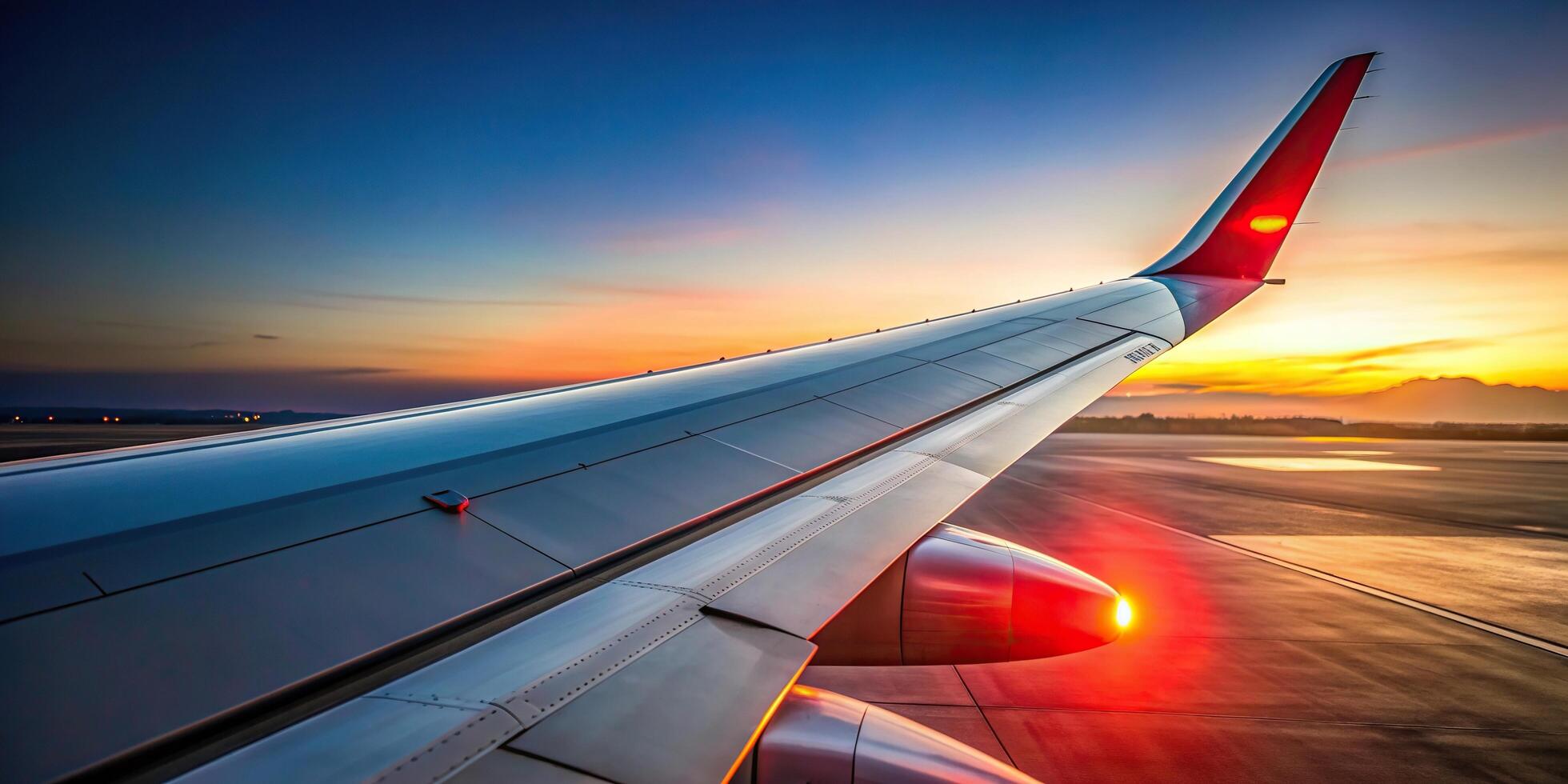 technology, transportation industry, tilted,wing, steel, airplane, flight, position light, transportation, speed, machinery, Wing of an airplane with red position light at a tilted angle photo