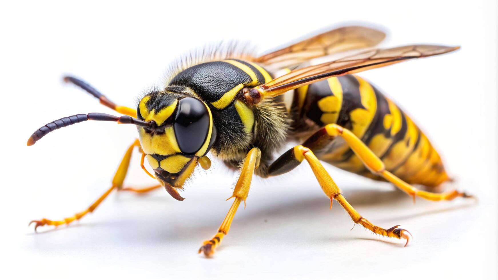 A yellow and black wasp on a white background photo