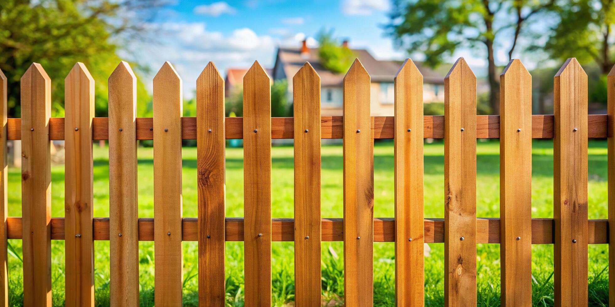 A wooden fence in the backyard of a house photo