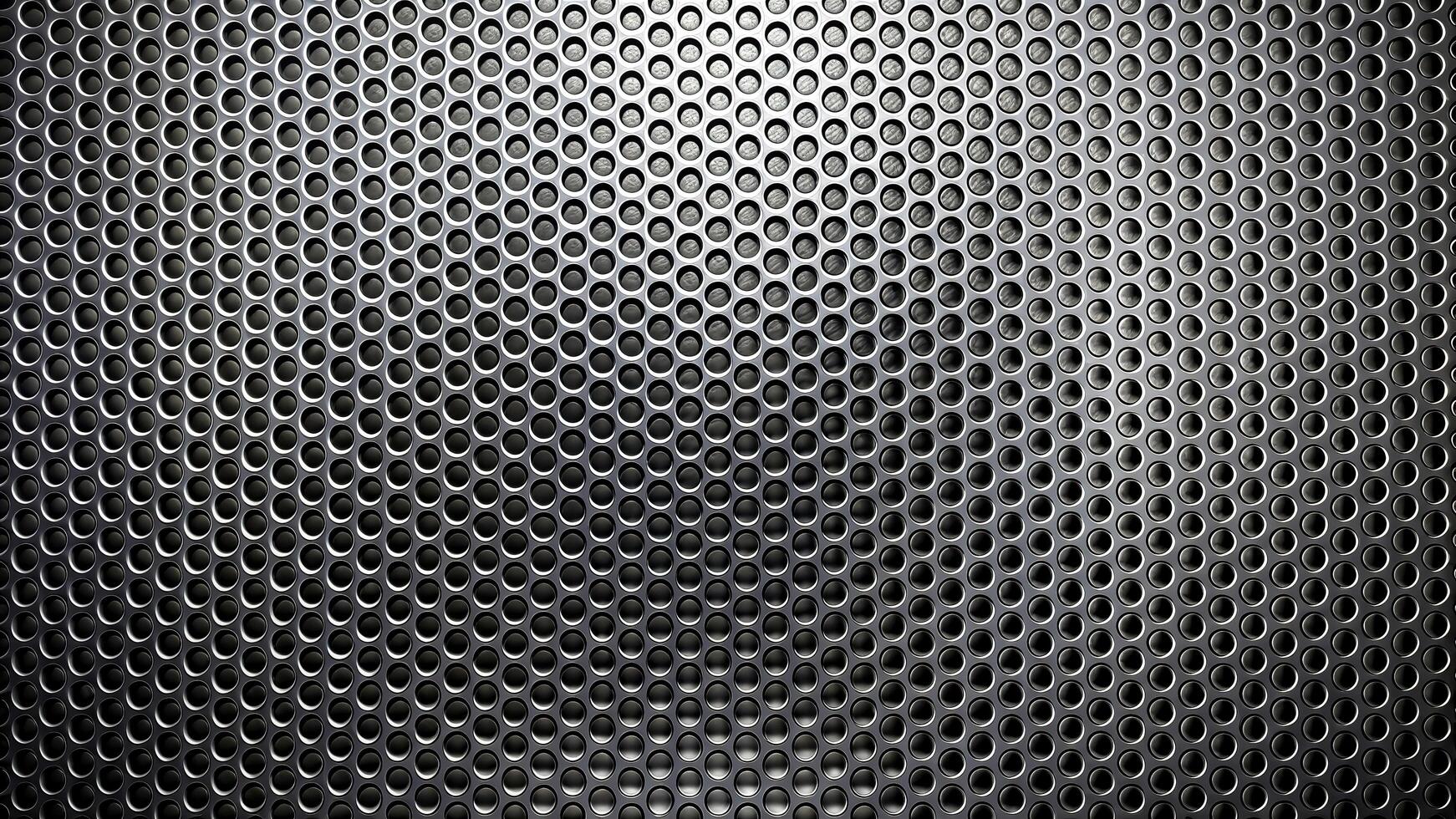 metallic, abstract, industrial, acoustic speaker grill, background, shiny, A close up view of a minimalist perforated metal texture metallic backdrop with an acoustic speaker grill surface photo