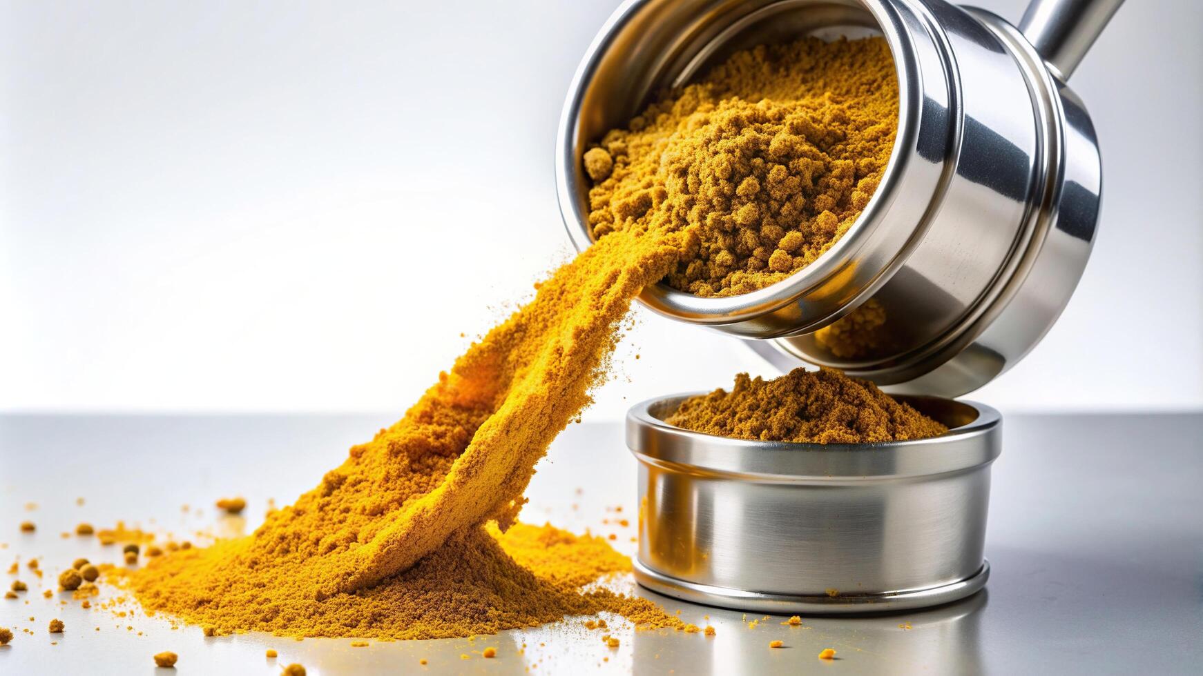 pouring, grinder, white background, sparse, powder, Sparse berberine powder pouring out of a grinder with a white background as seen from a worm s eye view photo