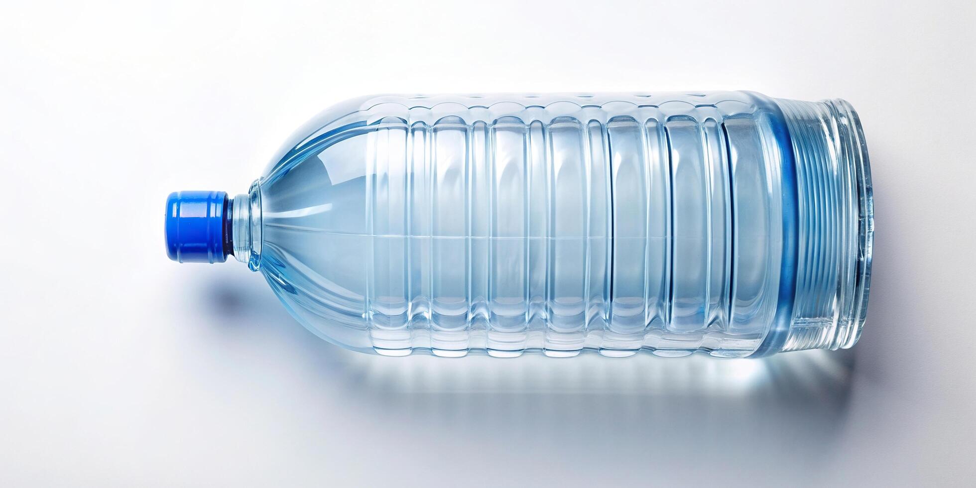 water bottle, perspective, clean, clear, minimalist, white background, isolated, mockup, container, Large bottle of water seen from a bird s eye view isolated on a clean white background photo