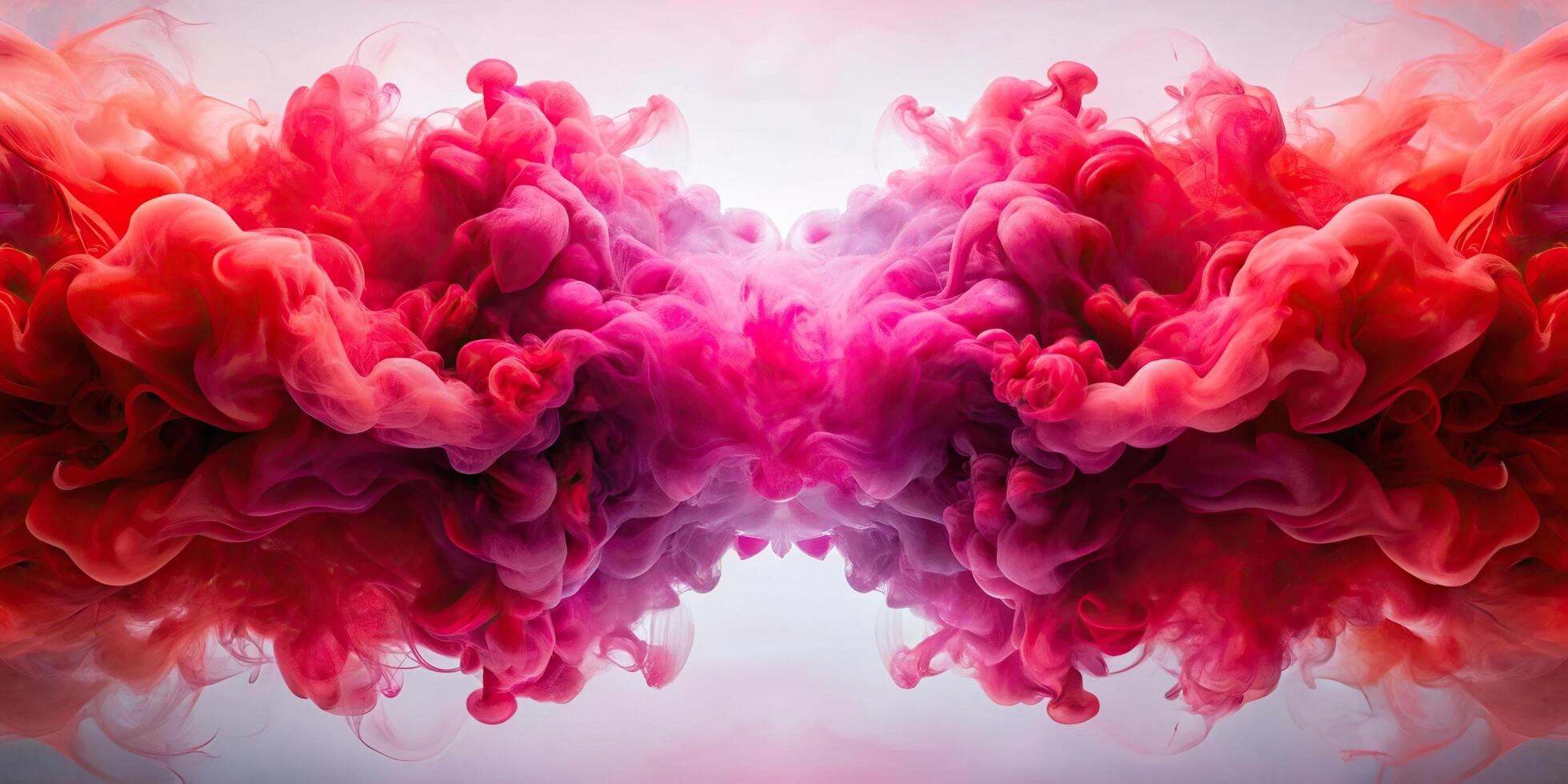 Red and pink ink blending together in a mesmerizing liquid color backdrop that extends symmetrically across the image, symmetrical, flowing, red, vibrant, texture, creative, background photo