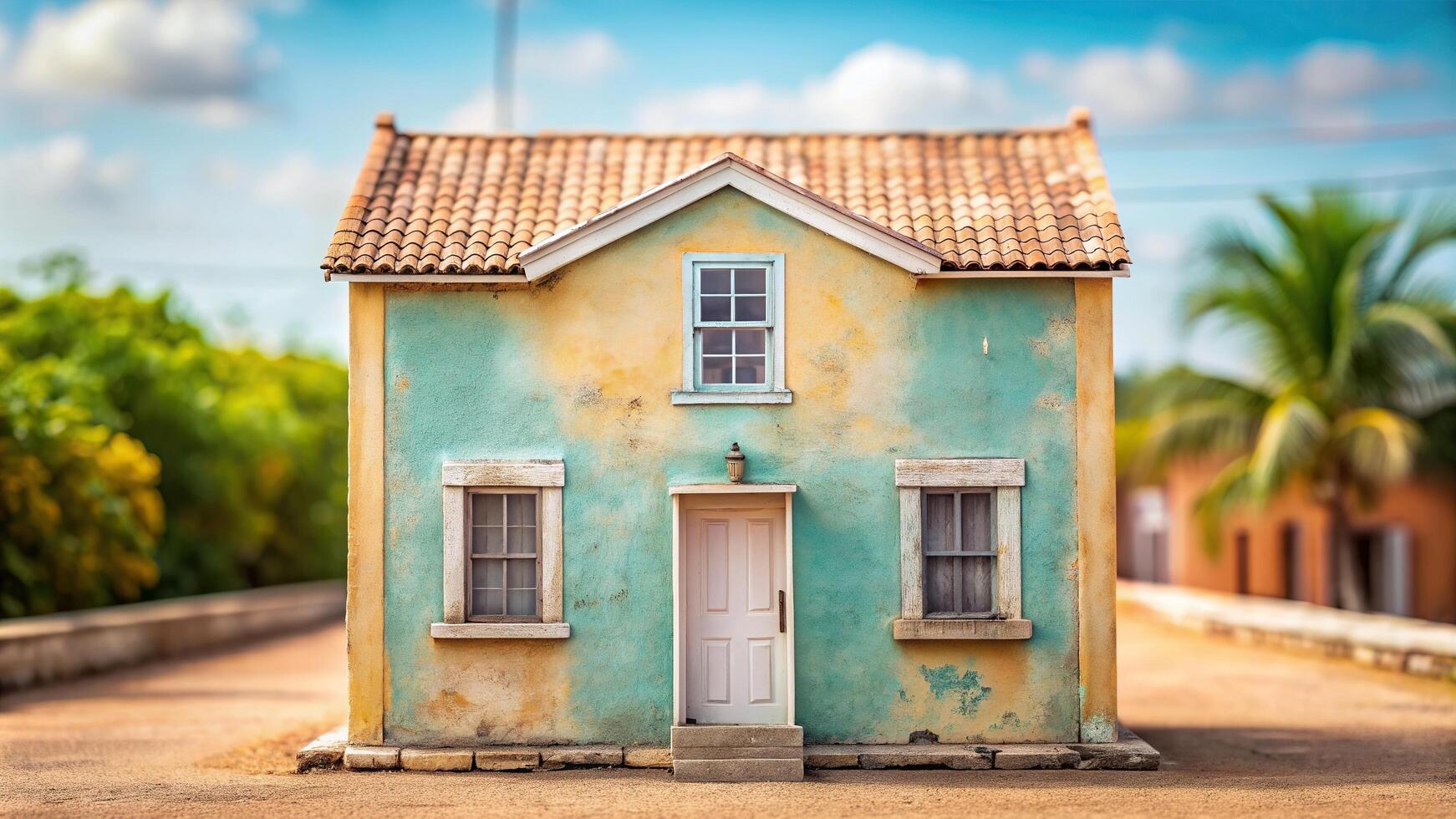 Small pastel colored colonial house with a washed out facade Depth of Field, home, muted, old-fashioned, residential, historic, picture-perfect, cozy, quaint, charming, architecture photo