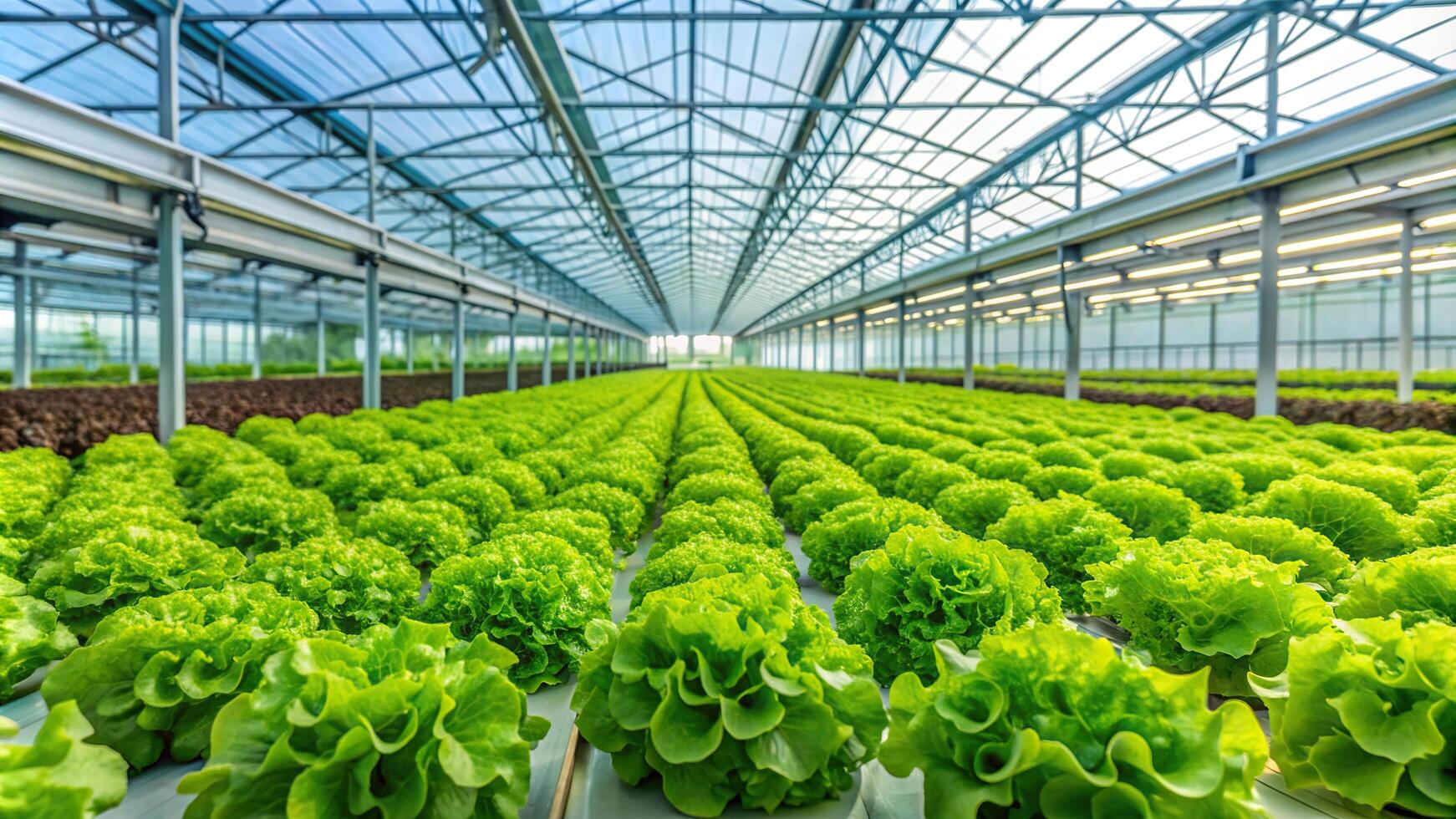 Fresh green lettuce ready to harvest from hydroponic installation in the green house Silhouette, healthy, agriculture, nutrition, farming, plant, food, environment, silhouette, installation photo