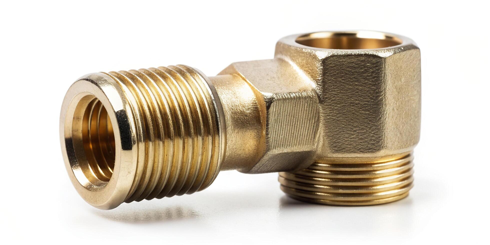 A closeup stock photo of a threaded water plumbing elbow isolated on white at eye level, plumbing, plumbing supply, metal, elbow, fittings, steel, plumbing part, isolated, hardware