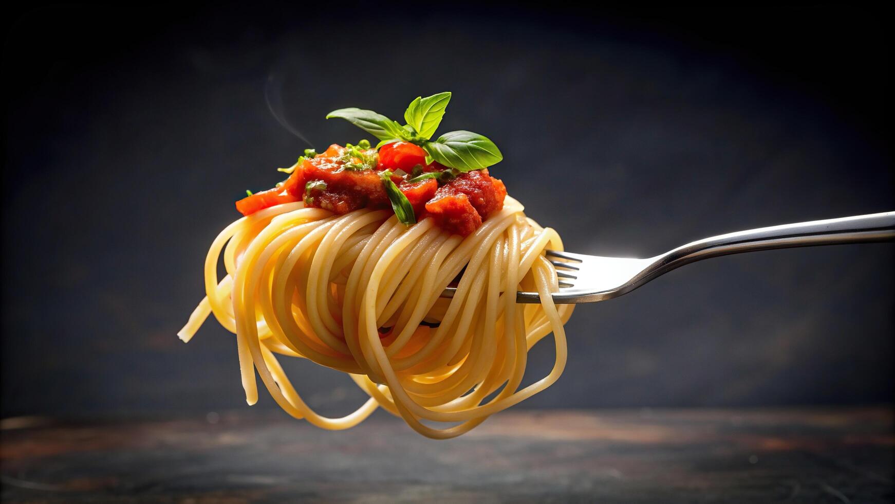 Spaghetti noodles topped with a savory Italian sauce skillfully rolled on a fork creating an enticing and appetizing dish, restaurant, gourmet, herbs, meal, delicious, homemade, dinner photo