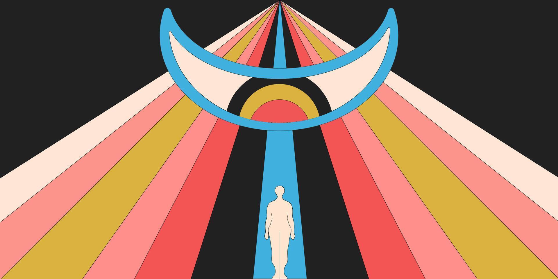 Psychedelic retro art. Inspirational retro poster with geometric elements, retro palette. vector