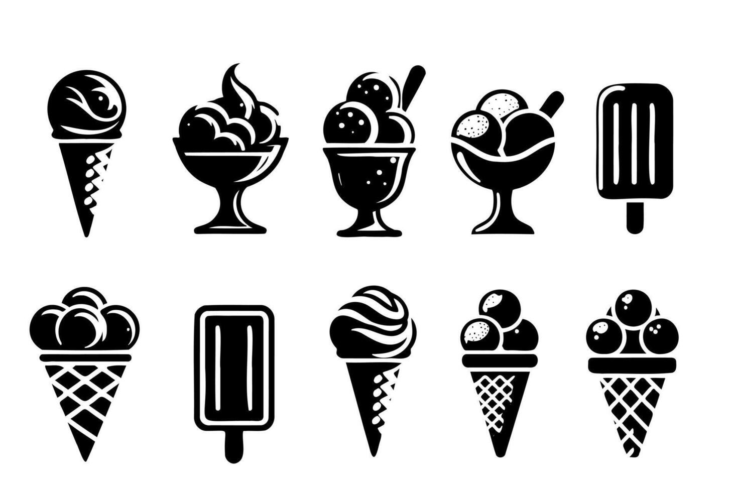 Sketch Ice cream icons frozen creamy desserts, gelato ice cream, wafer cone vector