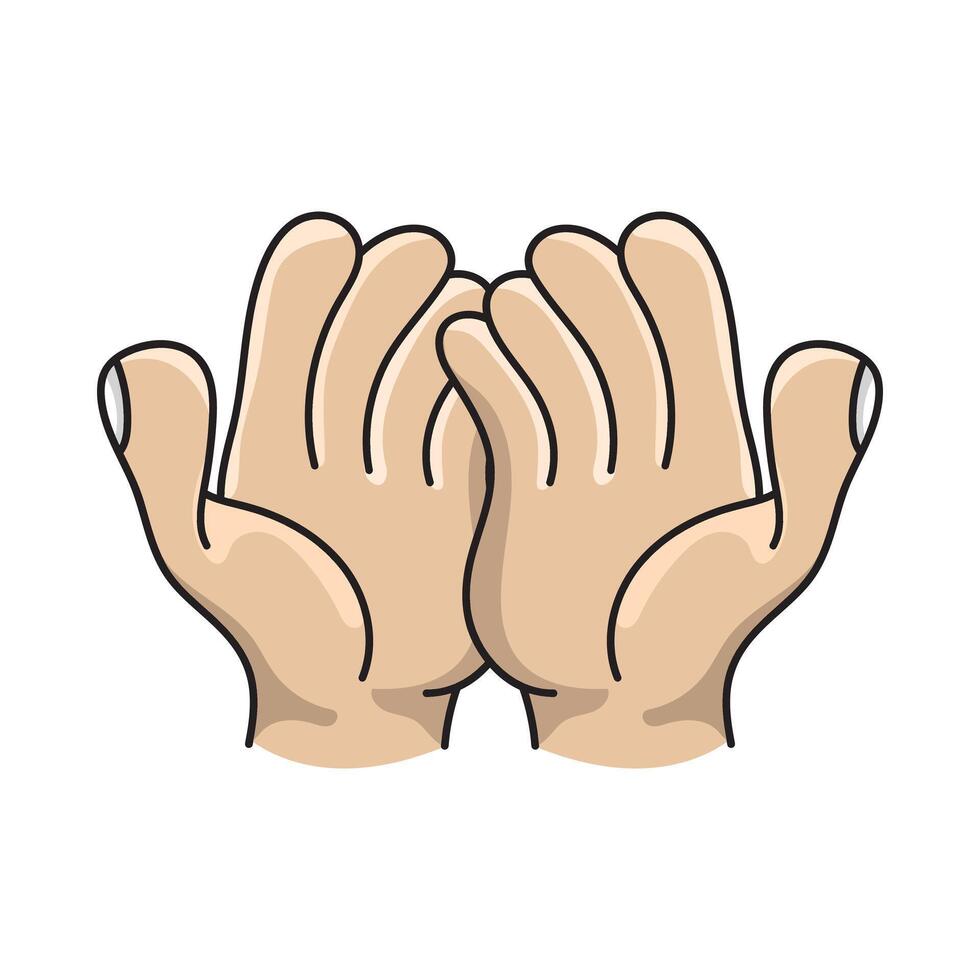 Hands open or praying hands on isolated white background with cartoon style vector