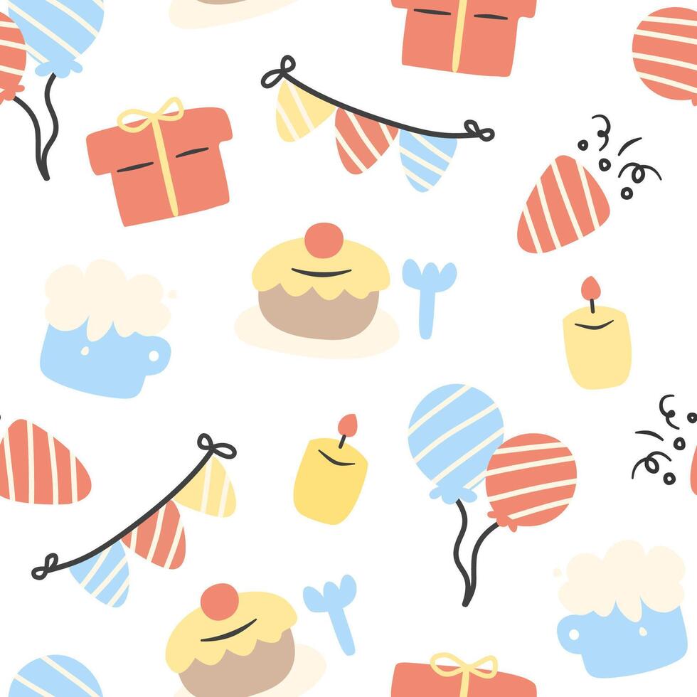 Seamless pattern with cute birthday vector