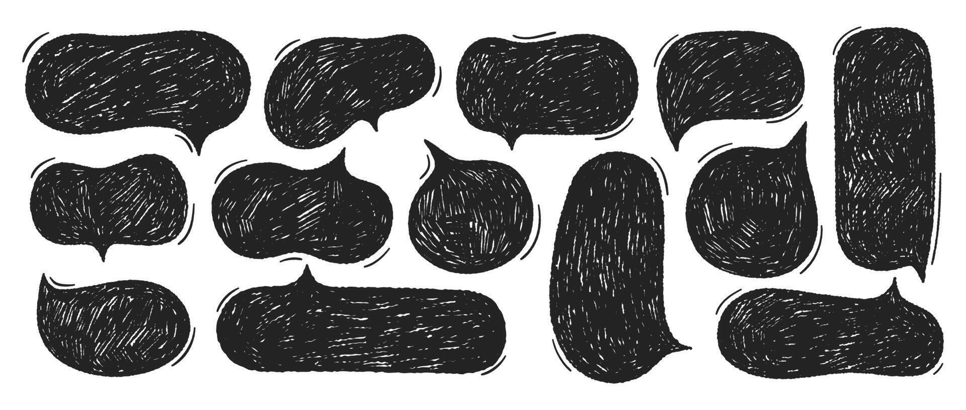 Crayon style handwriting cute speech bubble set. Comic frame with chalk texture. Cartoon illustration. vector