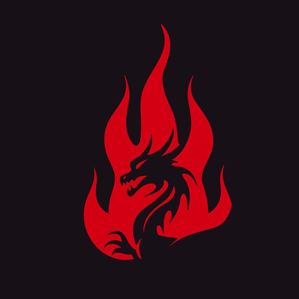 dragon flame red logo, dragon outline in fire shape vector