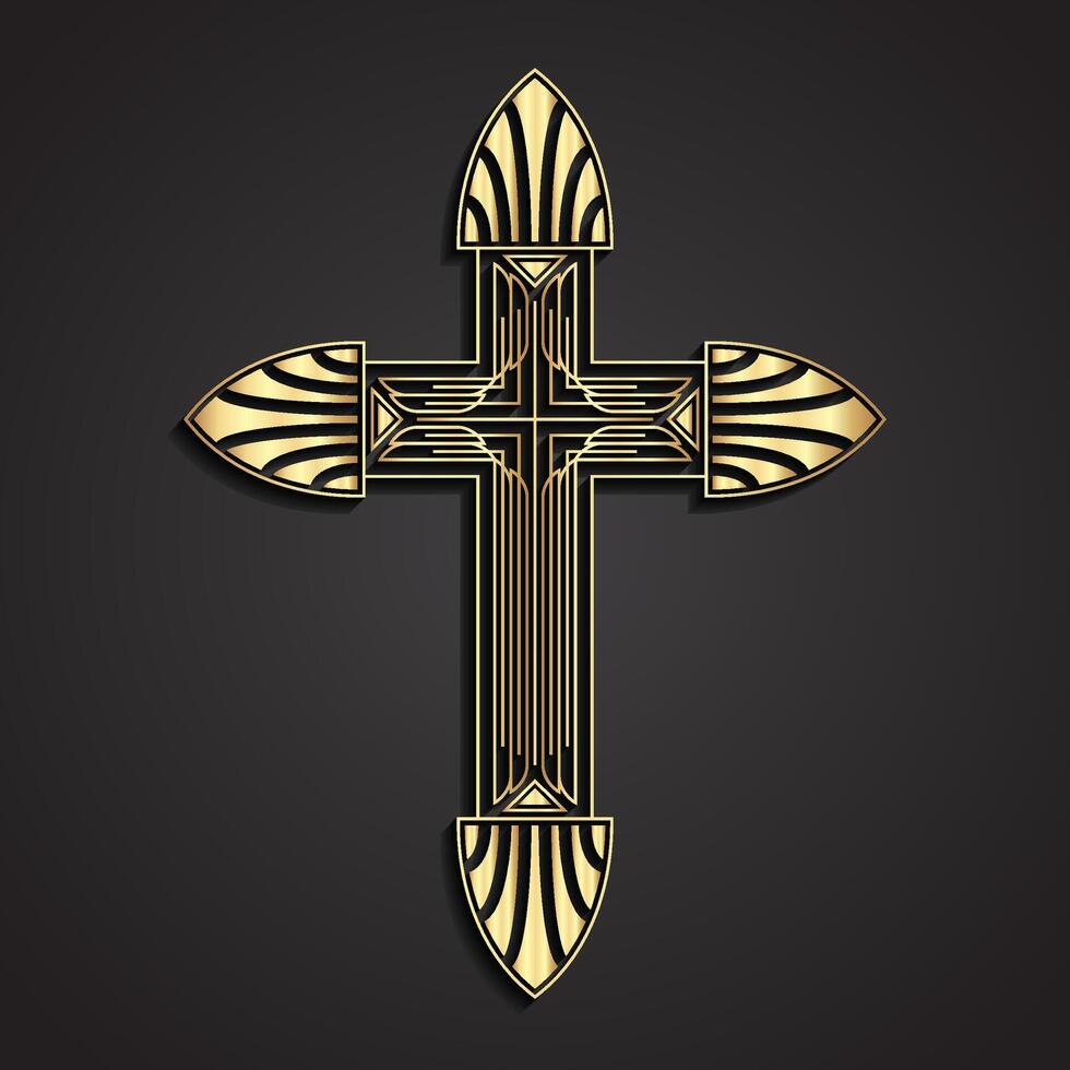 3d gold cross, art deco stile vector
