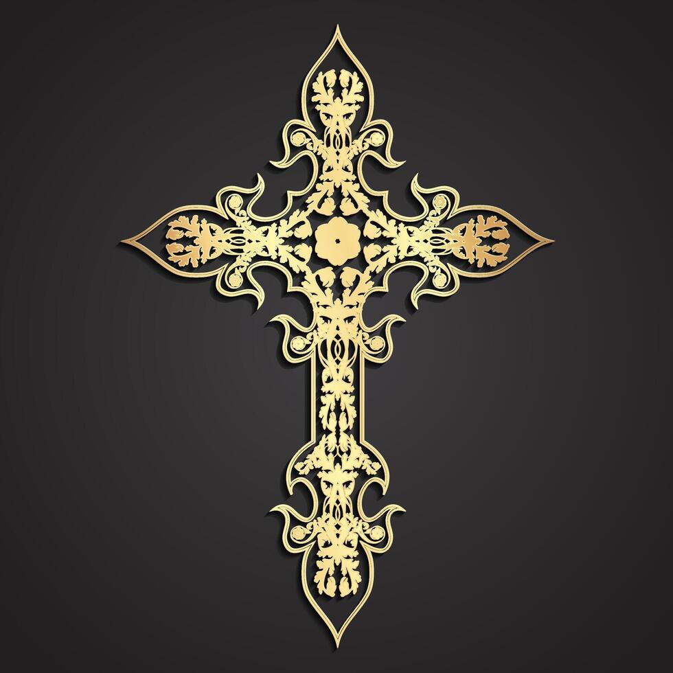 3d golden floral ornament stylized cross illustration vector