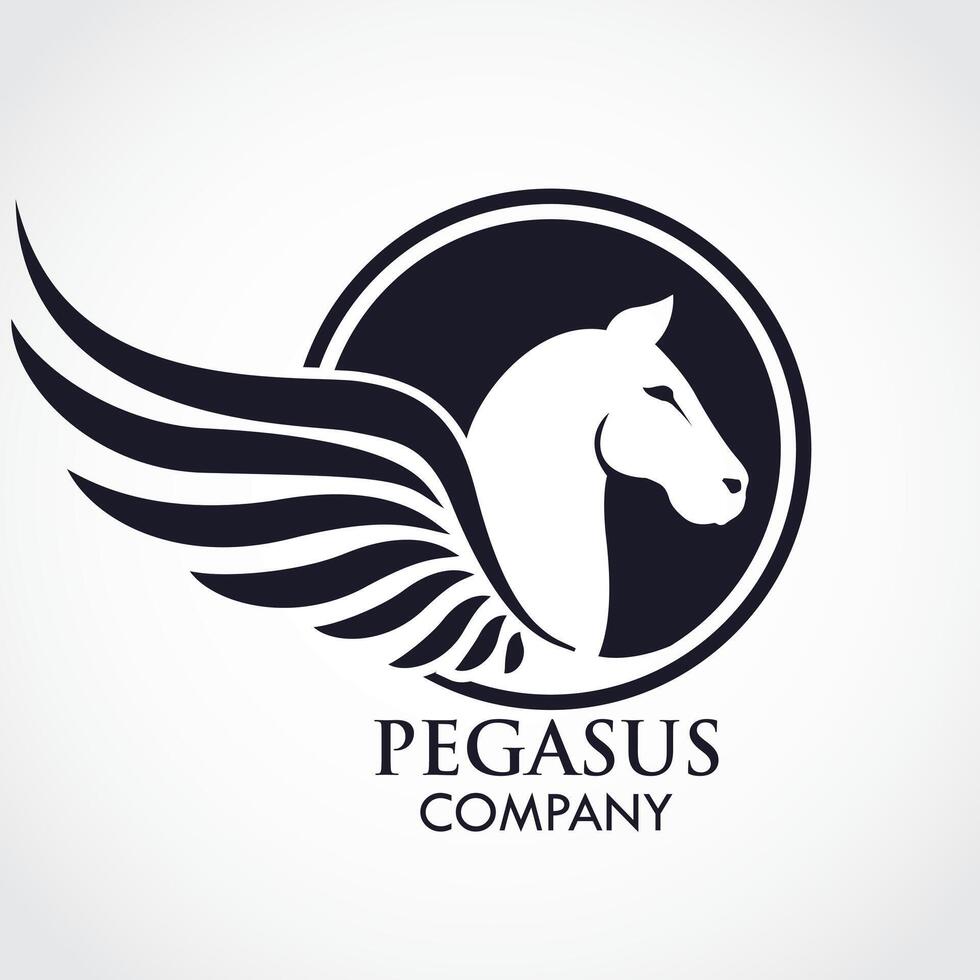silhouette winged horse pegasus negative shape logo vector