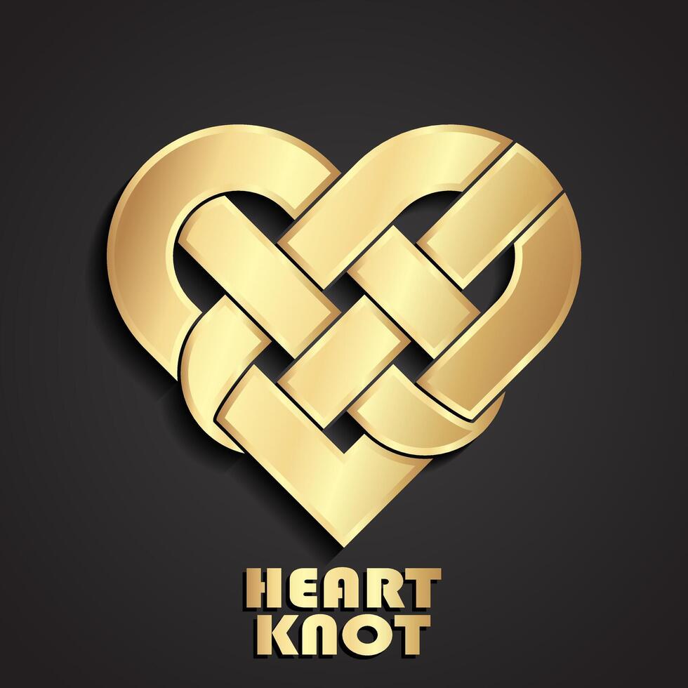 3d golden heart knot shape logo vector
