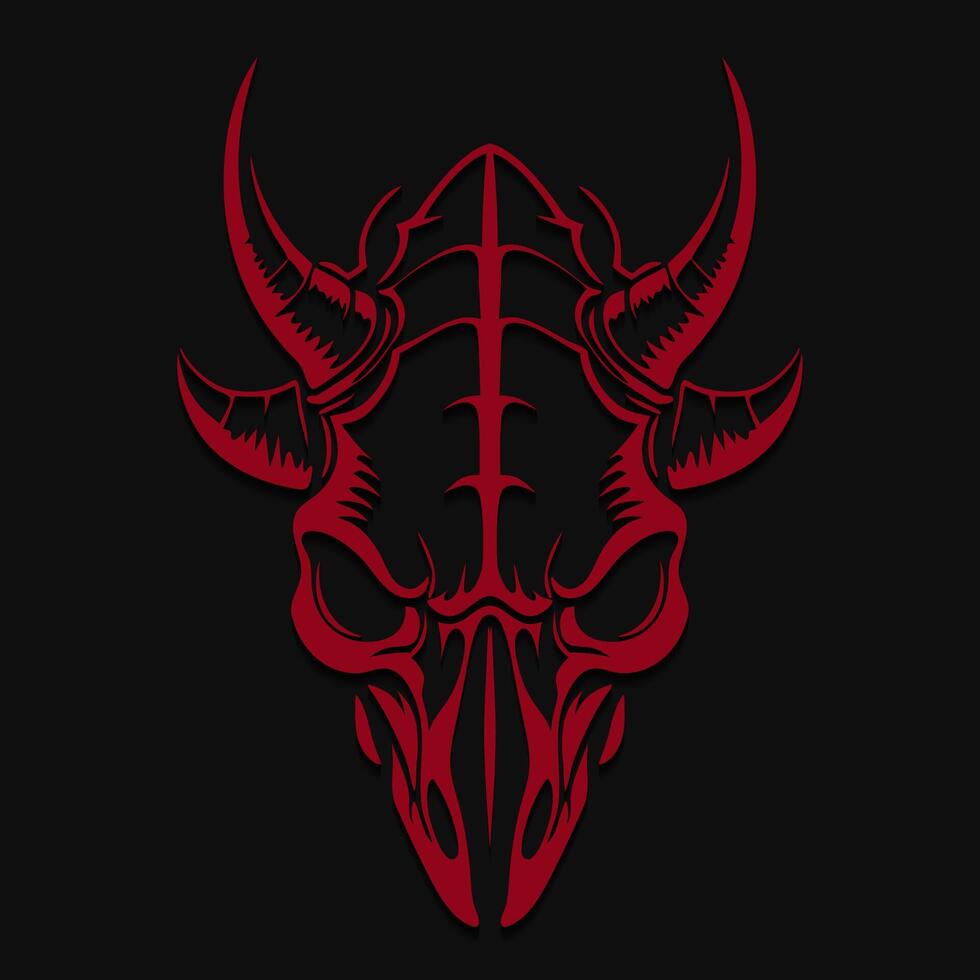 demon creature skull head, red outline sign design vector