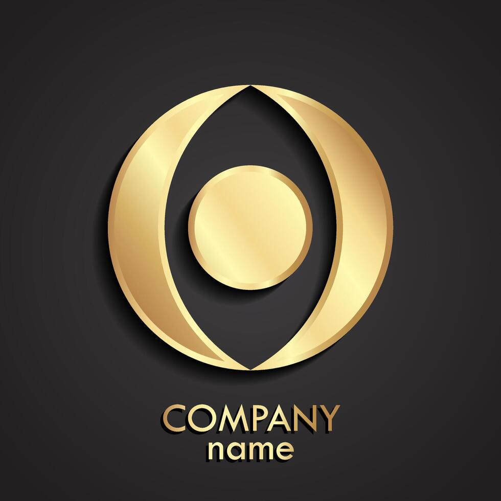 gold vertical eye symbol shiny metal logo design vector