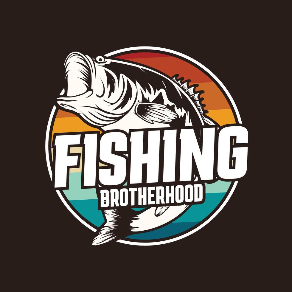 Fishing brotherhood logo with bass drawing vector