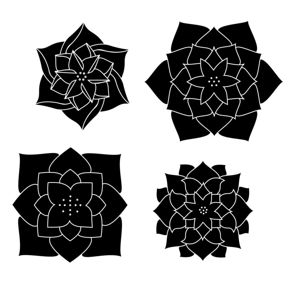 water lily icon. Yoga lotus symbol, flower of well-being and healthy lifestyle, elegant blooming. Natural simple plant elements on white background. Editable stroke thin line, black solid set vector