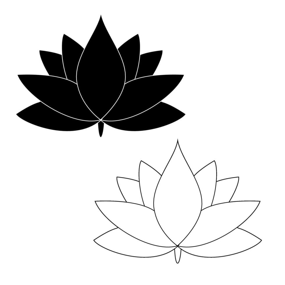 water lily lotus icon. Yoga lotus symbol, flower of well-being and healthy lifestyle, elegant blooming. Editable stroke thin line set. Natural simple plant elements on white background vector