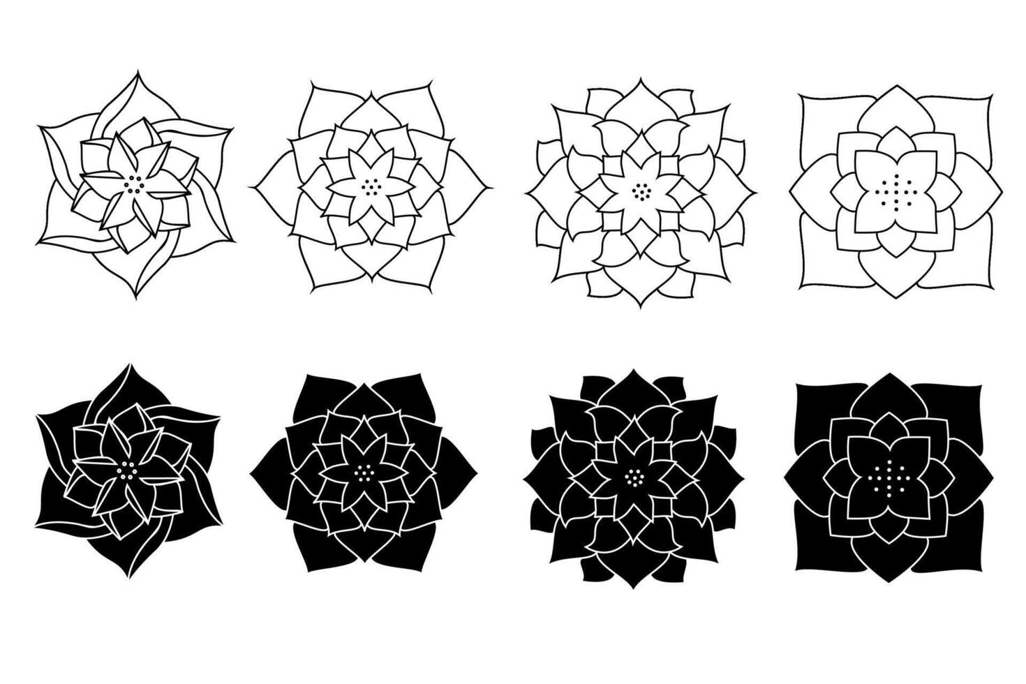 water lily icon. Yoga lotus symbol, flower of well-being and healthy lifestyle, elegant blooming. Editable stroke thin line set. Natural simple plant elements on white background vector