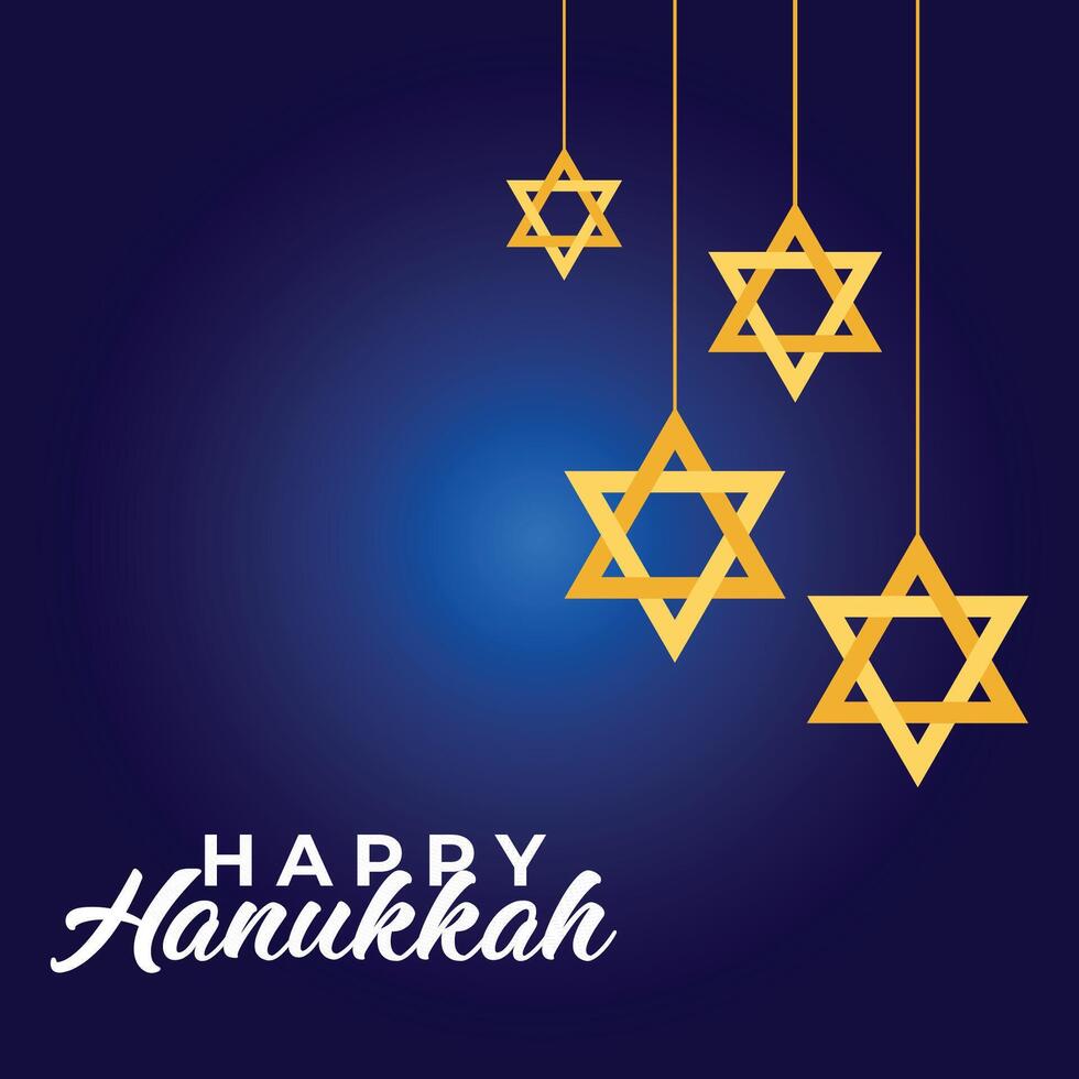 Happy Hanukkah with blue and golden color and stars shine vector