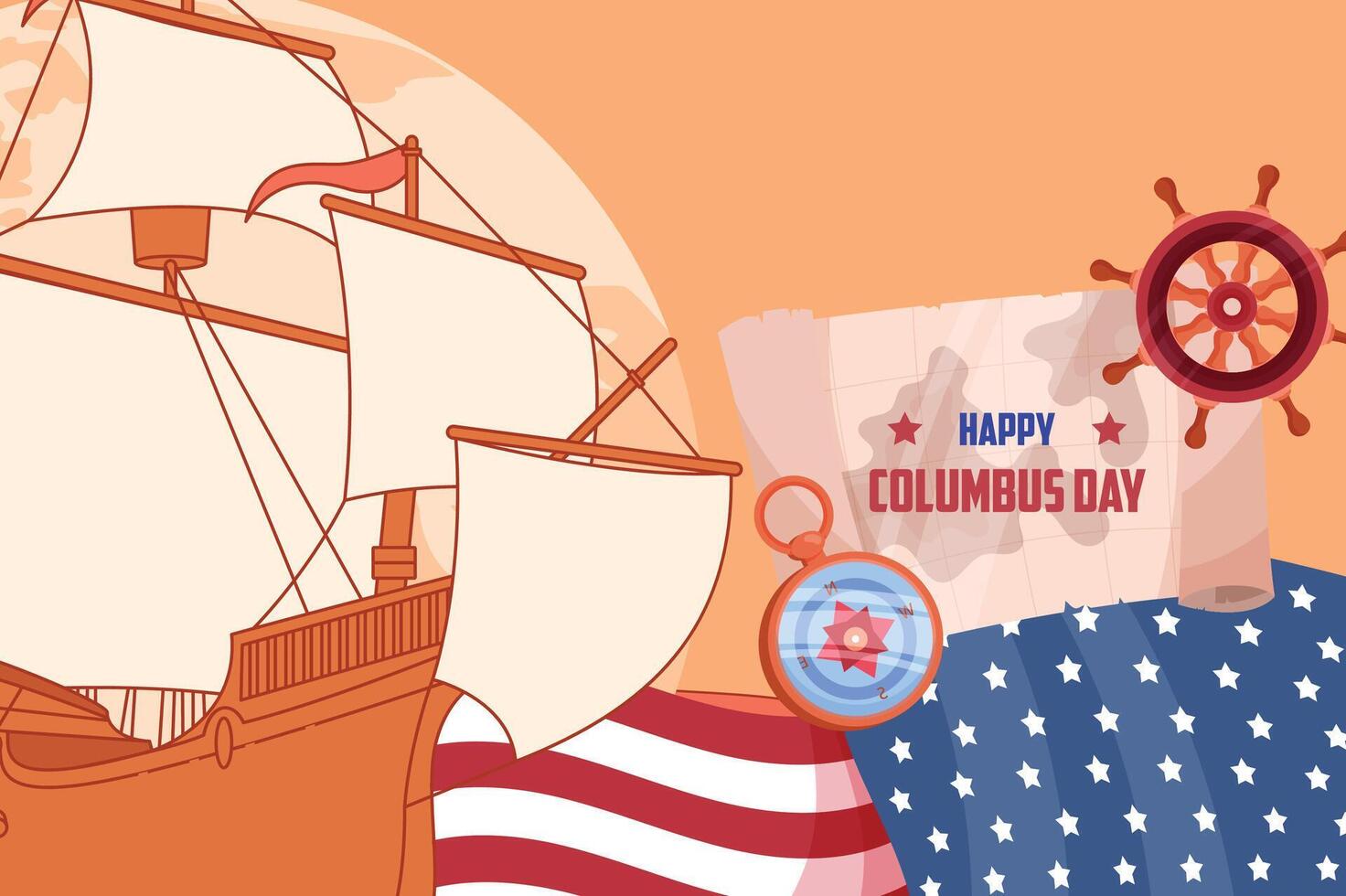 Hand Draw drawn flat columbus background vector
