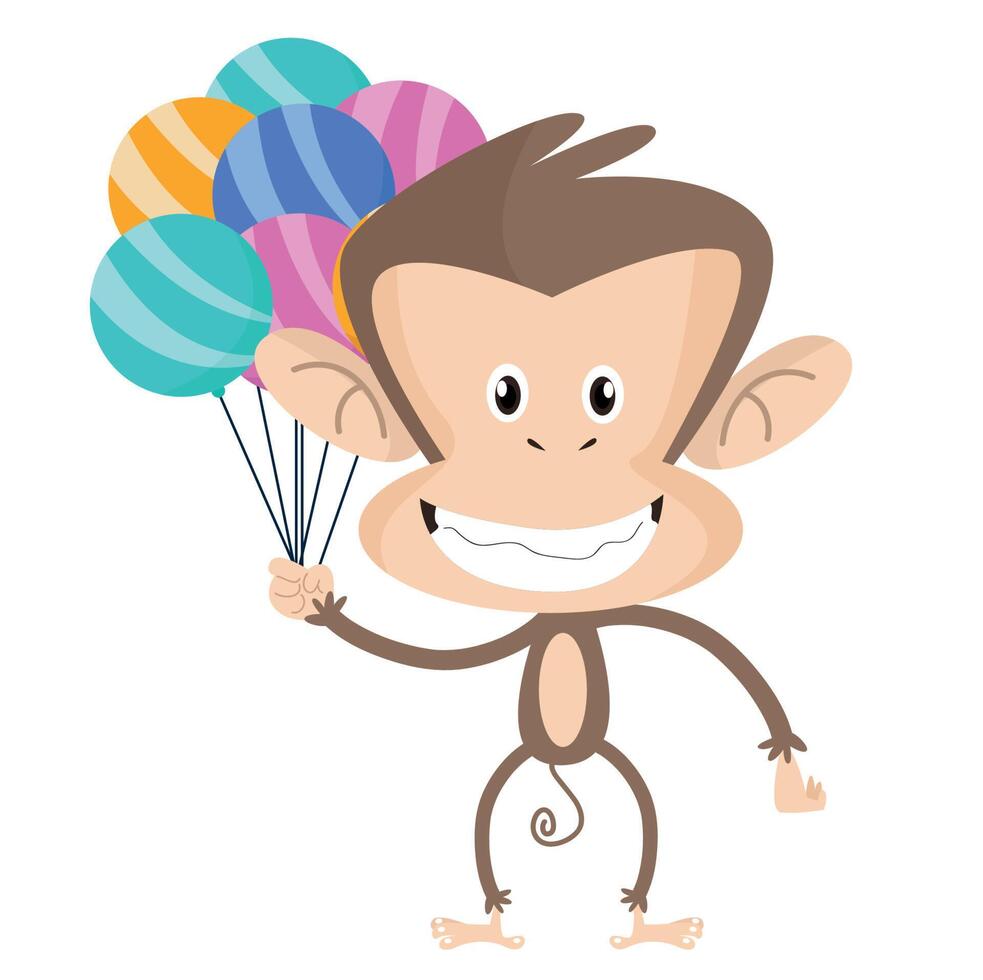 Cute monkey with colorful balloons, funny animal icon cartun design vector