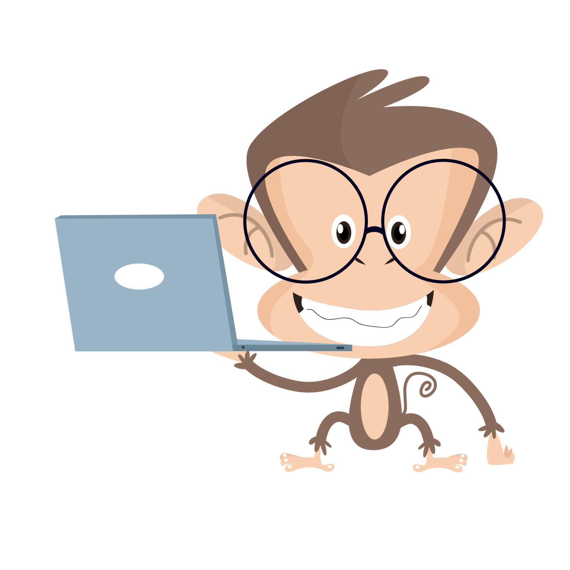 Cute Monkey Working on Laptop Illustration Icon design Cartoon worker