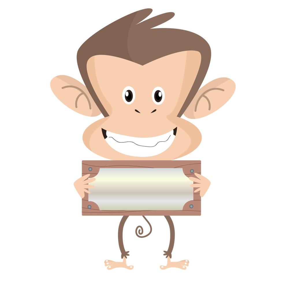 monkey holding a blank sign, cartoon monkey isolated on white background, cartoon design illustration vector